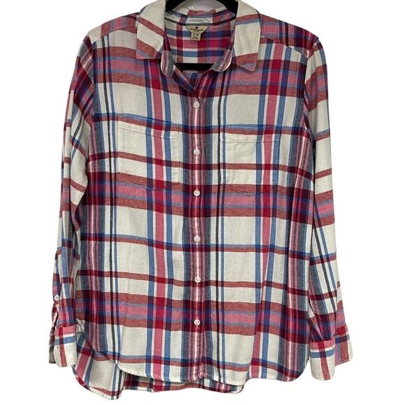 Woolrich Tops - WOOLRICH Women’s Flannel Button Shirt XL Red Blue Plaid Soft Long Sleeve Pockets